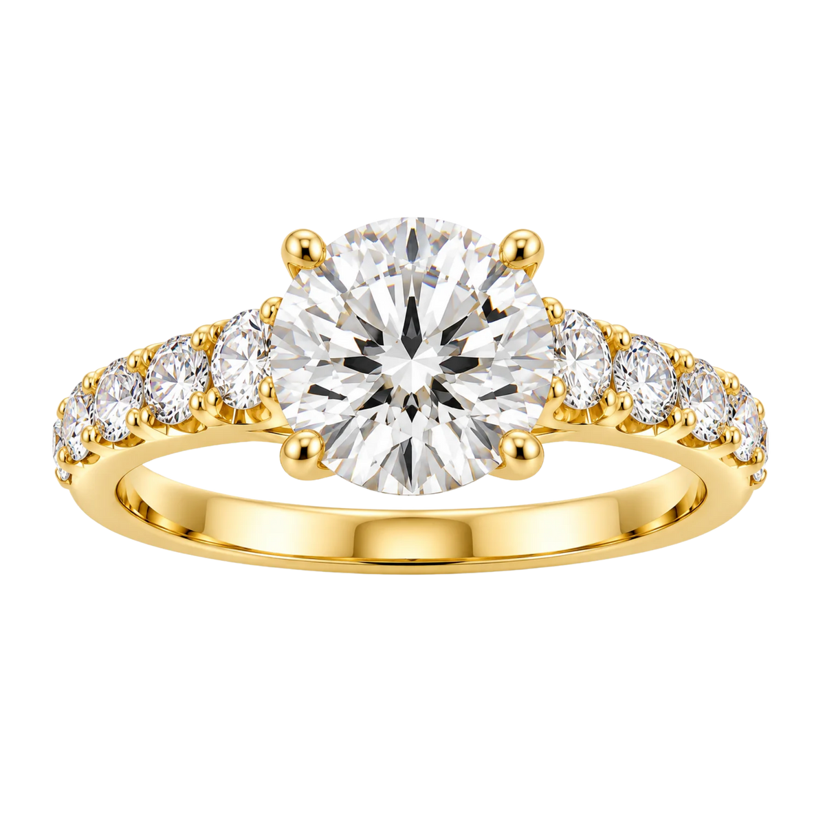 Round diamond engagement ring - 14K yellow gold - front view