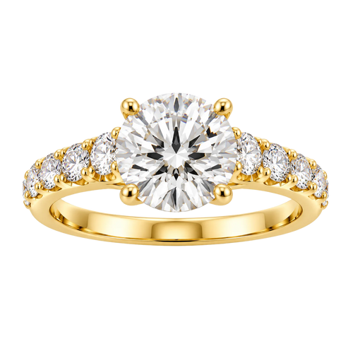Round diamond engagement ring - 14K yellow gold - front view