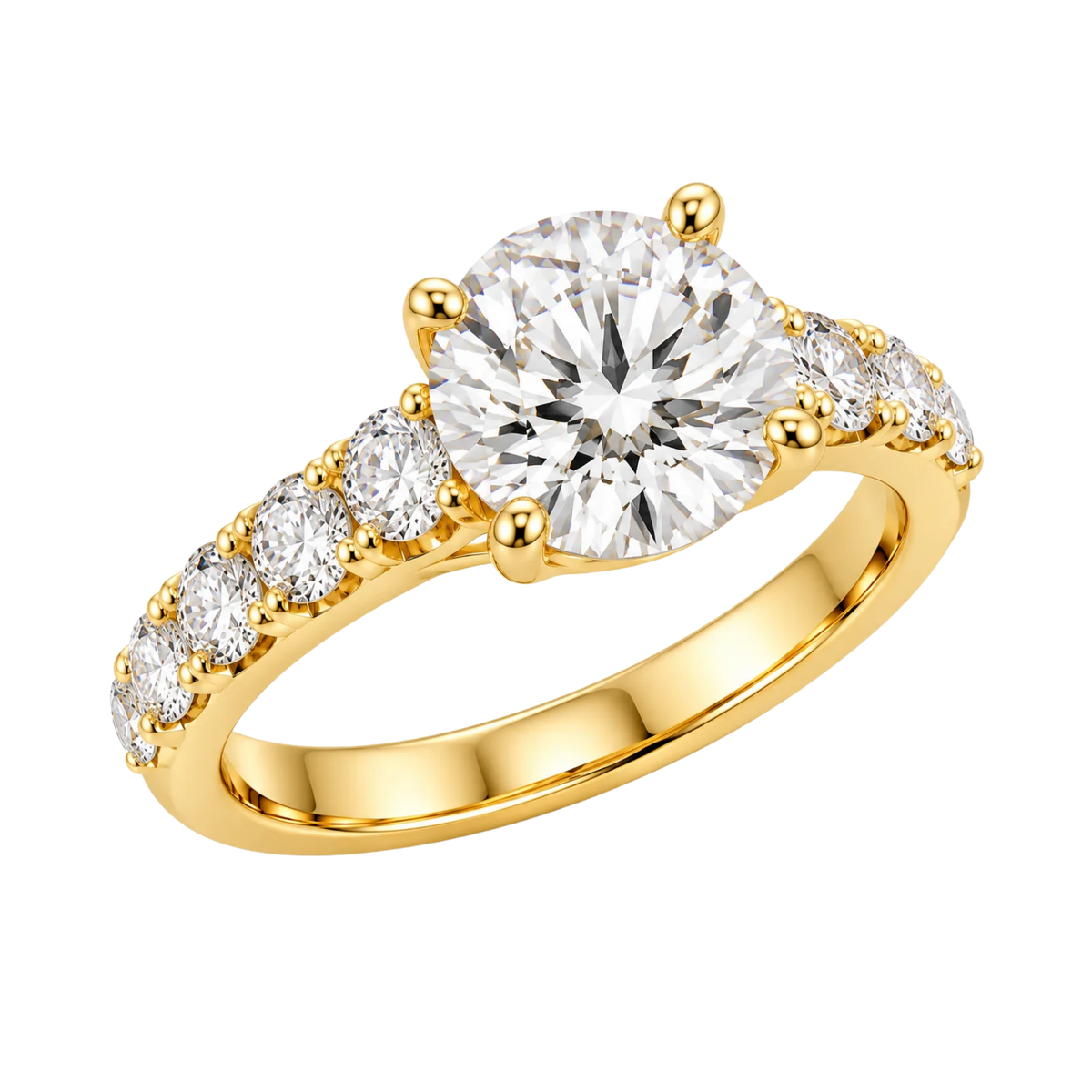 Round diamond engagement ring - 14K yellow gold - three-quarter angle view