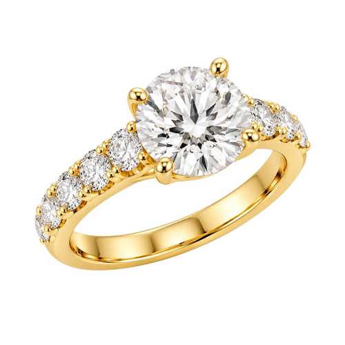 Round diamond engagement ring - 14K yellow gold - three-quarter angle view