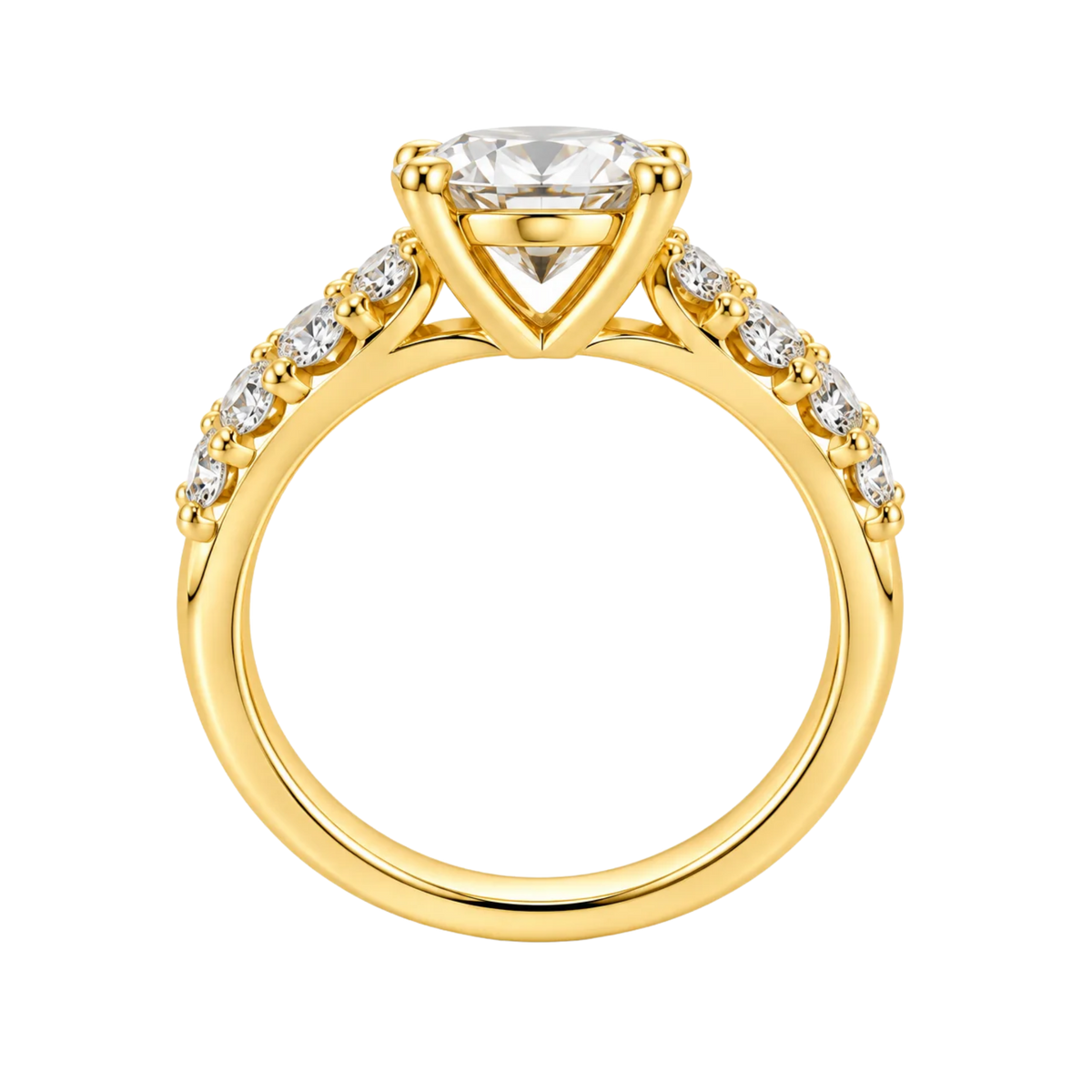 Round diamond engagement ring - 14K yellow gold - side profile view
