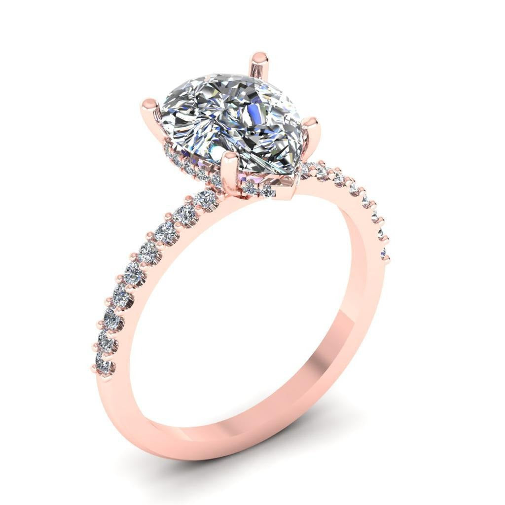 Pear Hidden-Halo Pave Solitaire — Engagement Ring Setting