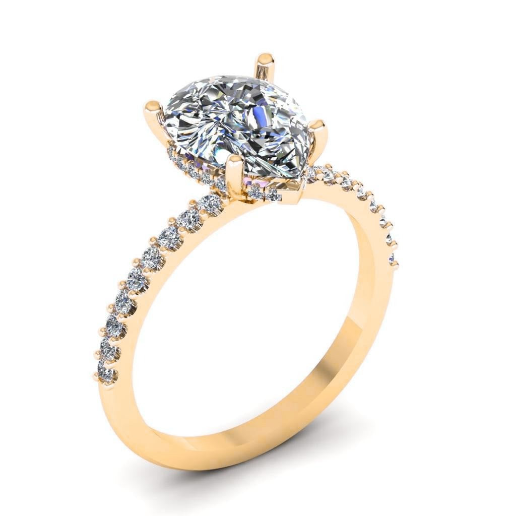 Pear Hidden-Halo Pave Solitaire — Engagement Ring Setting