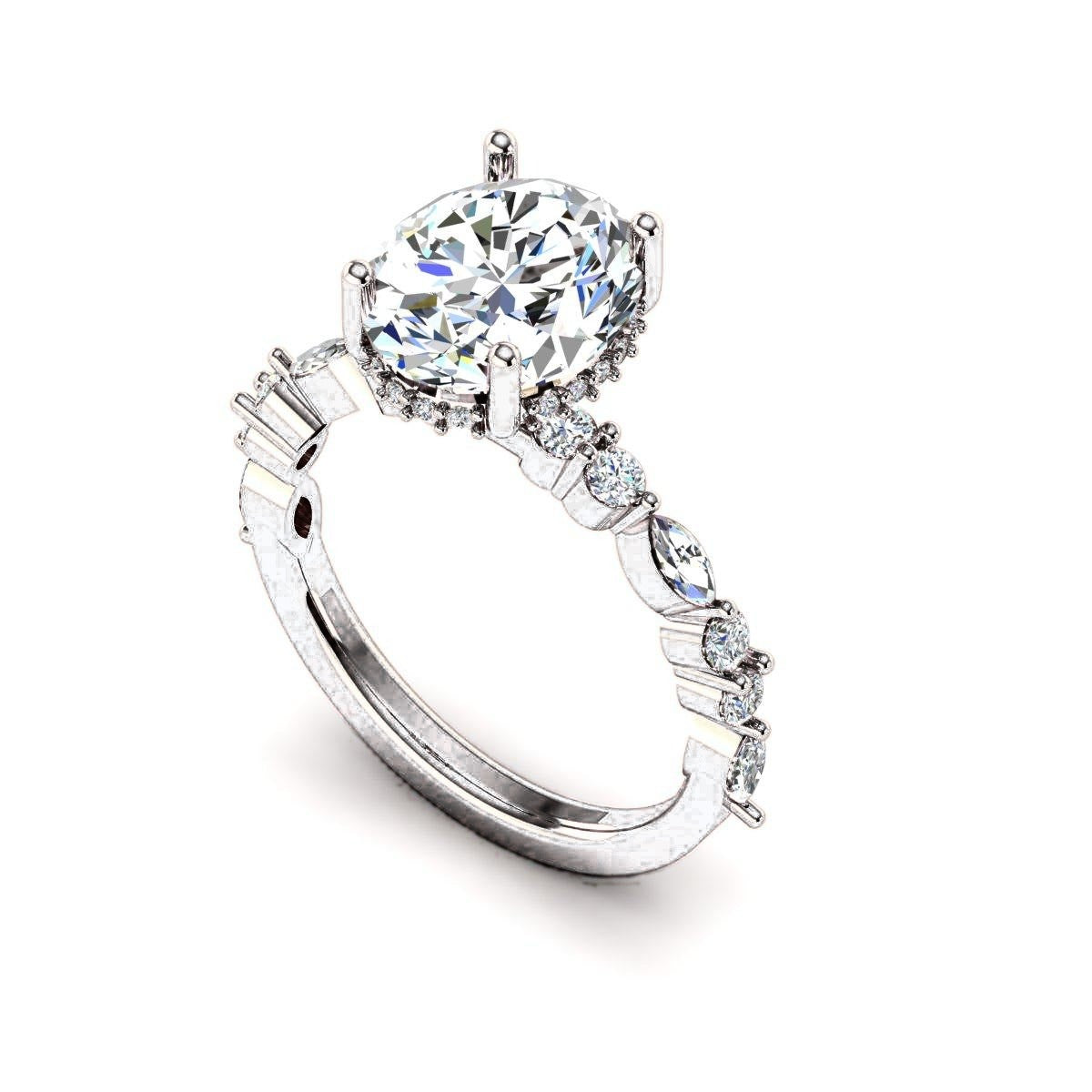 Oval Marquise-Accent Solitaire — Engagement Ring Setting