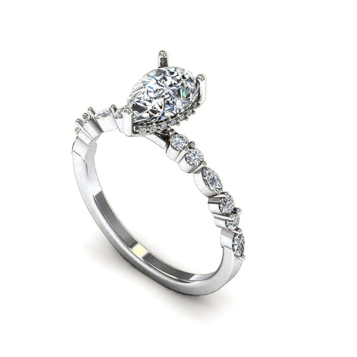 Pear Marquise-Accent Solitaire — Engagement Ring Setting